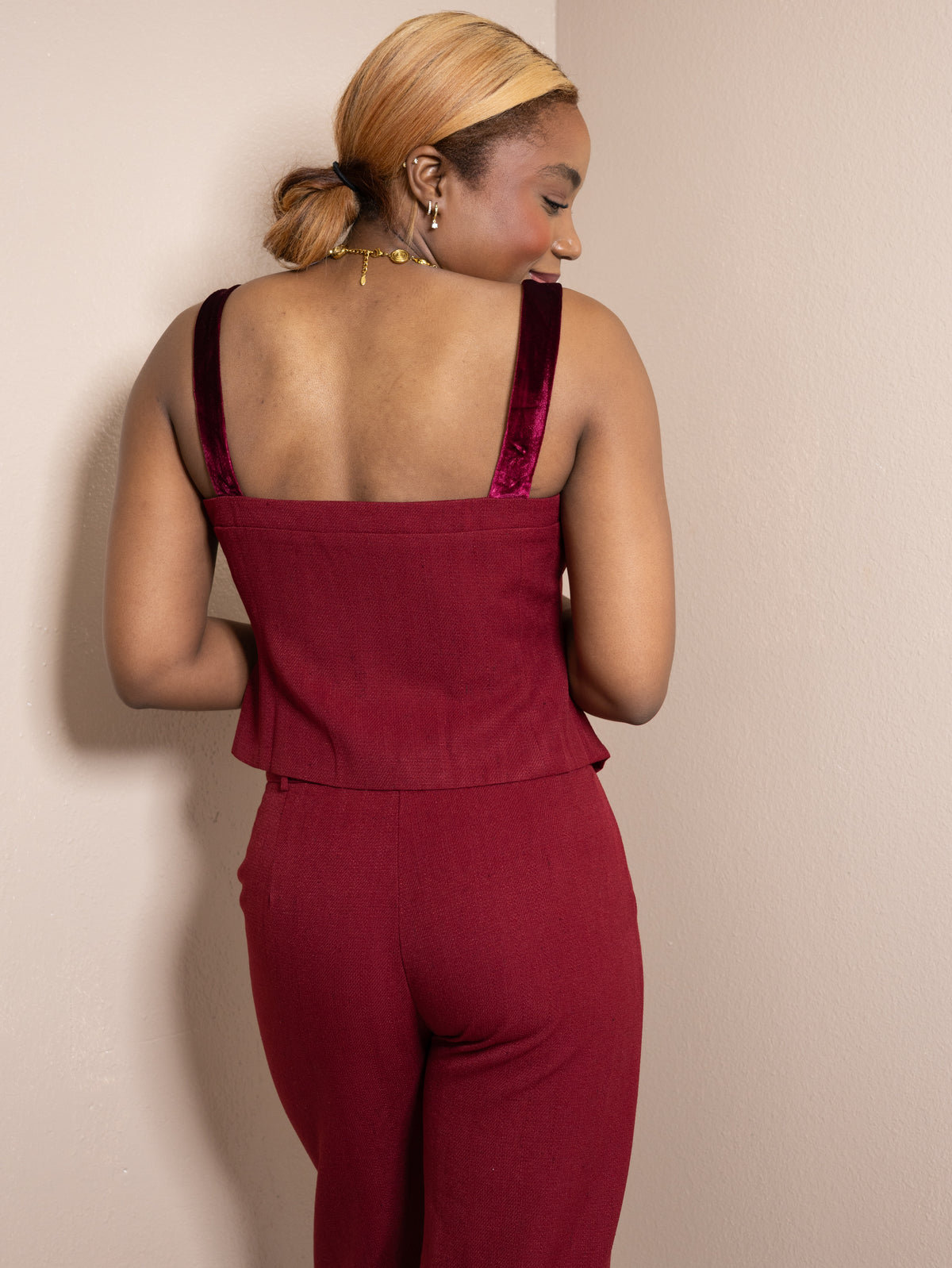Velvet Hour Tweed Button Top