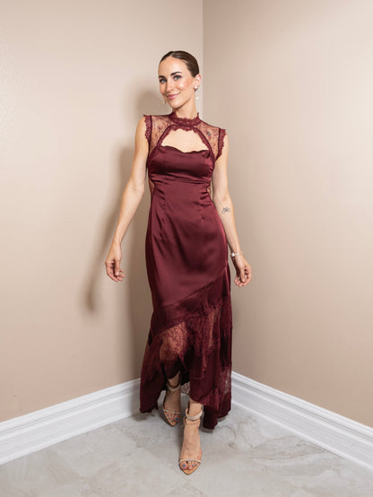 Satin Allure Lace Maxi Dress