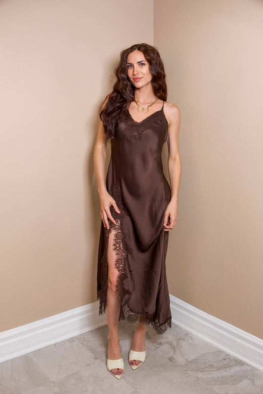 Chocolate Lace Whisper Maxi Dress