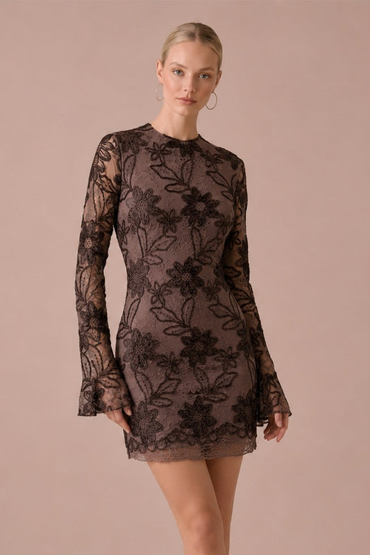 Cocoa Bloom Lace Mini Dress
