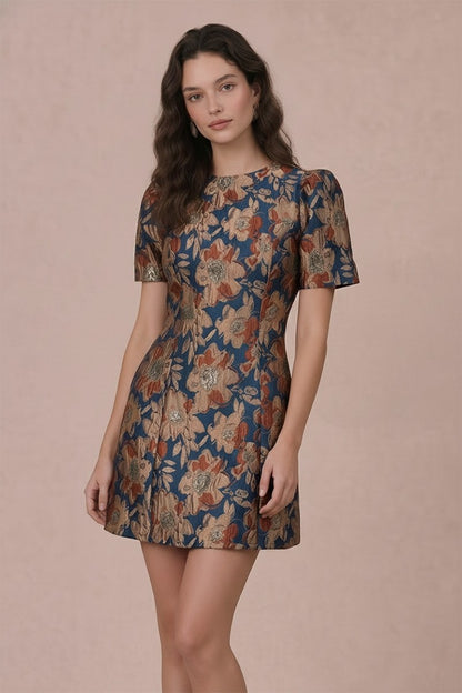 Blue and Bronze Mini Dress