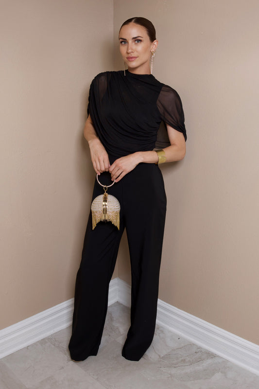 After Hours Mesh Draped Jumpsuit