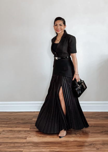 Draped In Dusk Asymmetric Pleated Maxi Skirt