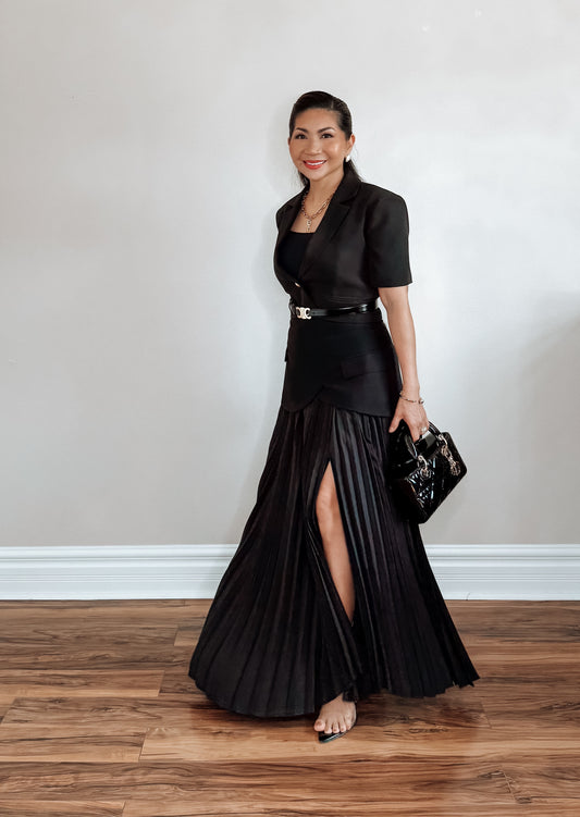 Draped In Dusk Asymmetric Pleated Maxi Skirt