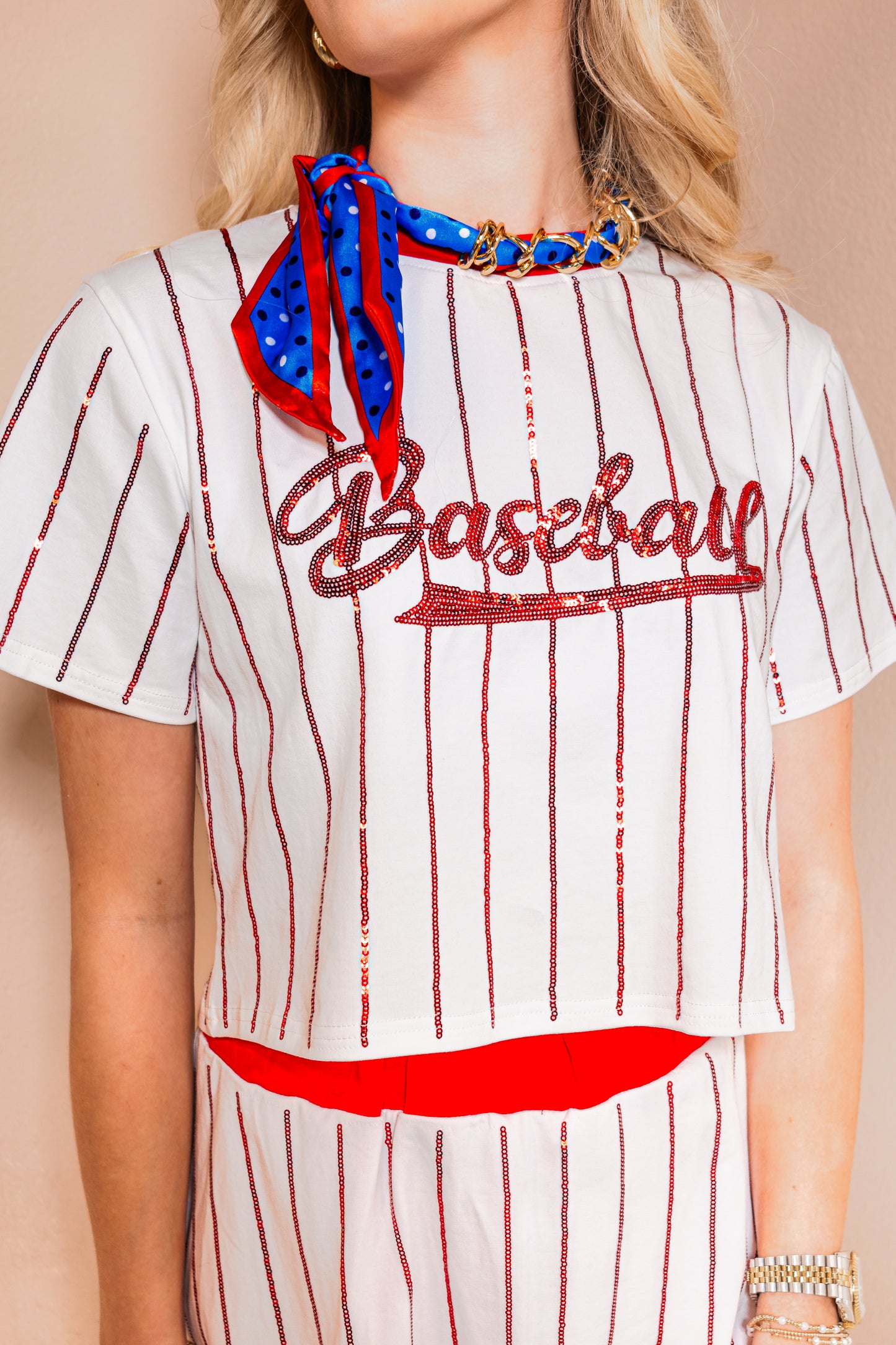 Belle Cher Baseball Striped Jersey Top
