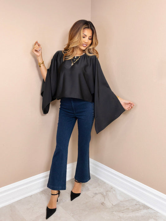 Elan After Dark Satin Cape Top