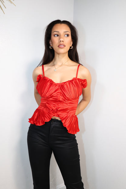 Pleated Satin Ruffled Top