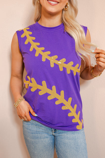 Belle Cher Baseball Stitch Sequin Tank