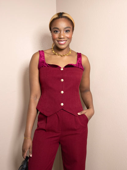Velvet Hour Tweed Button Top