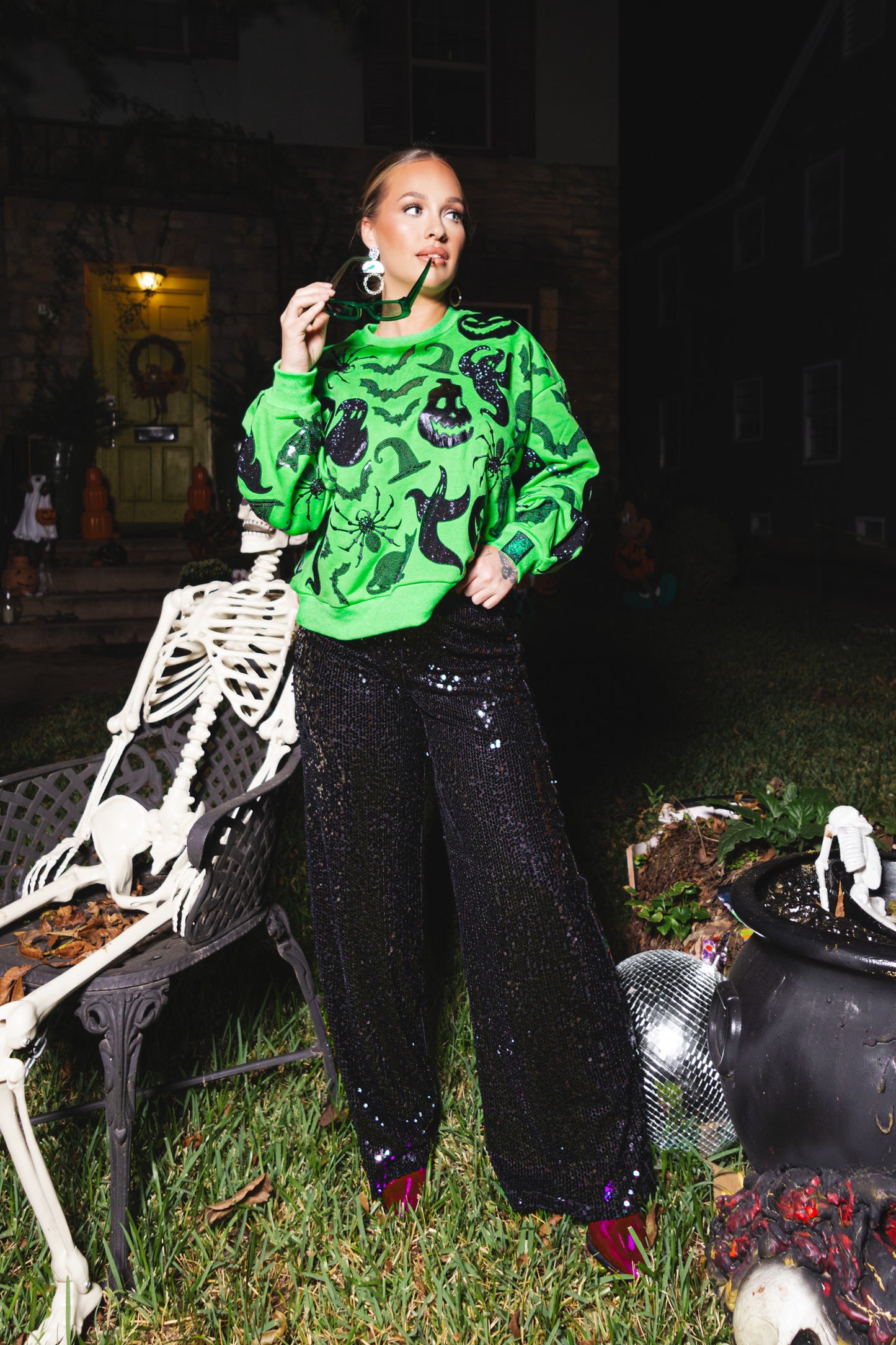 Queen of Sparkles Green & Black Halloween Icon Sweatshirt