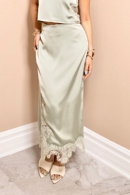 Sage Romance Lace Midi Skirt