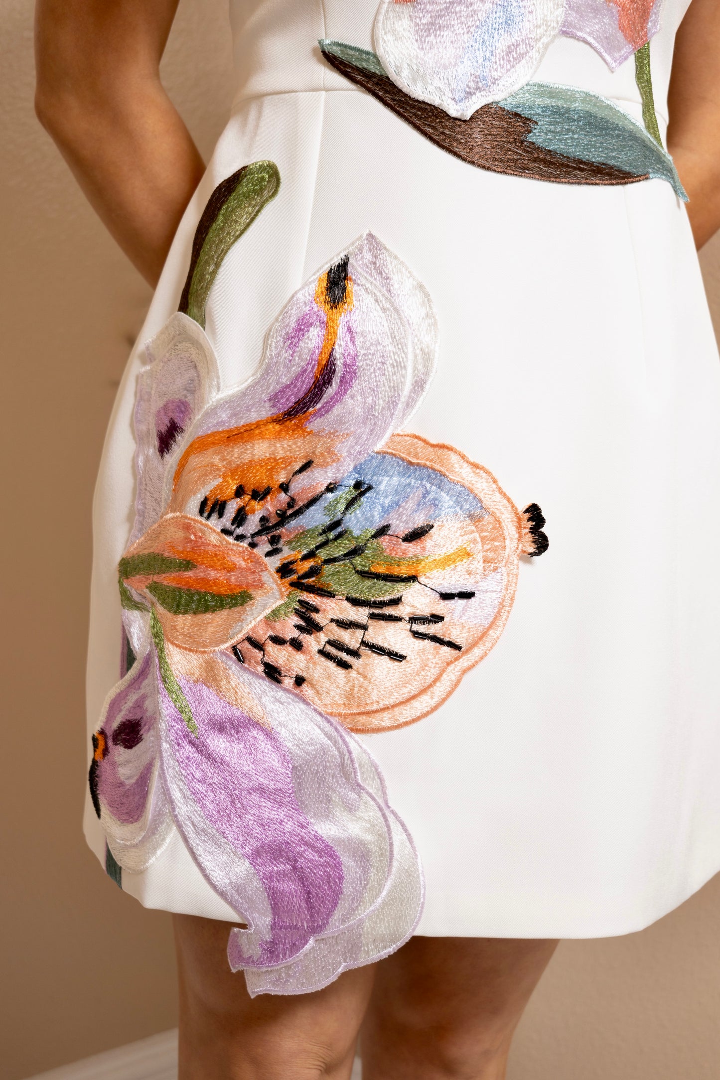 3D Beaded Floral Strapless Mini Dress