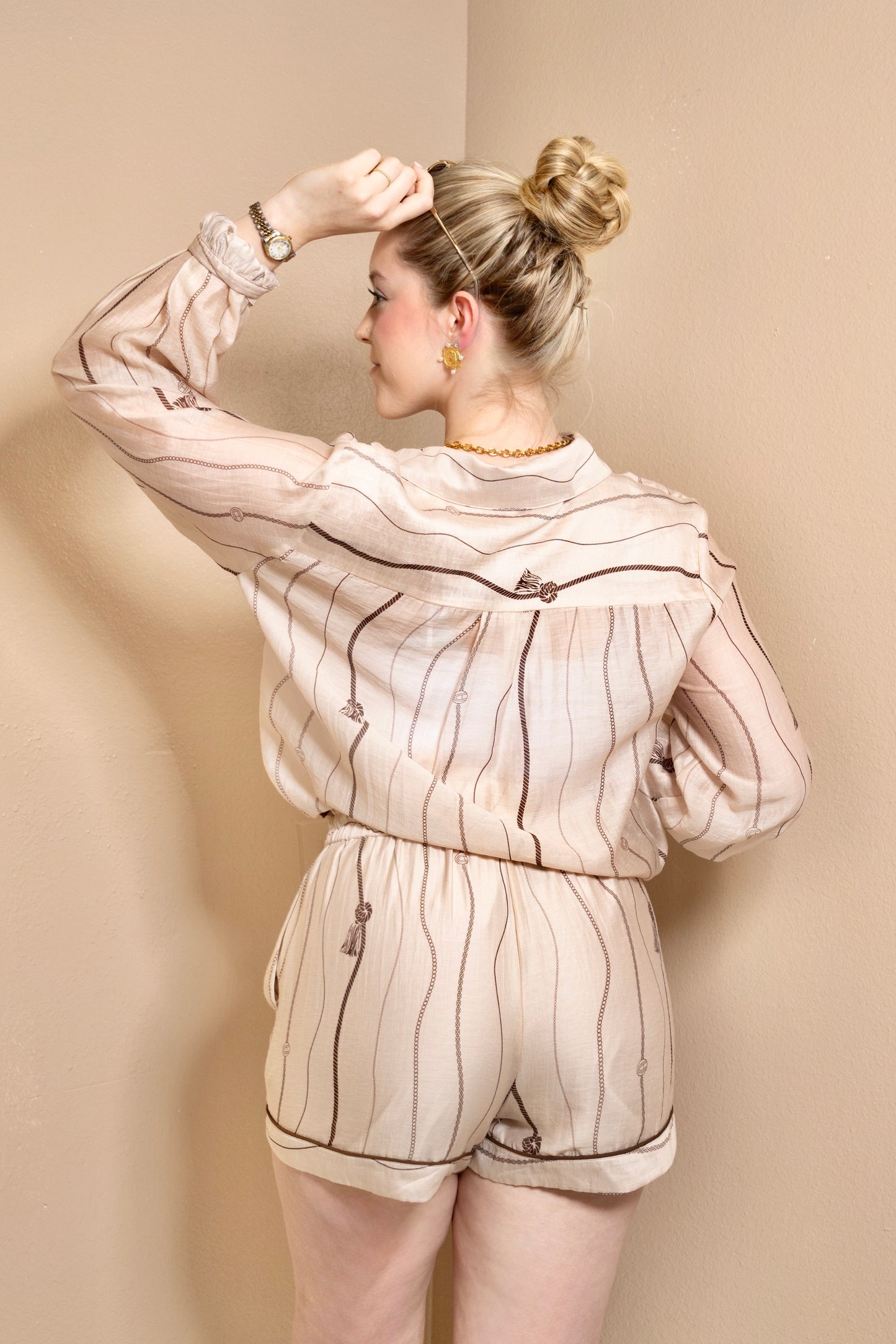 Sandstone Chic Wavy Stripe Button Down Top