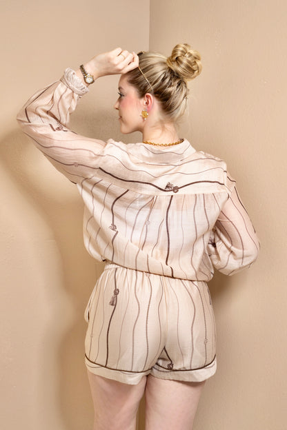 Sandstone Chic Wavy Stripe Button Down Top