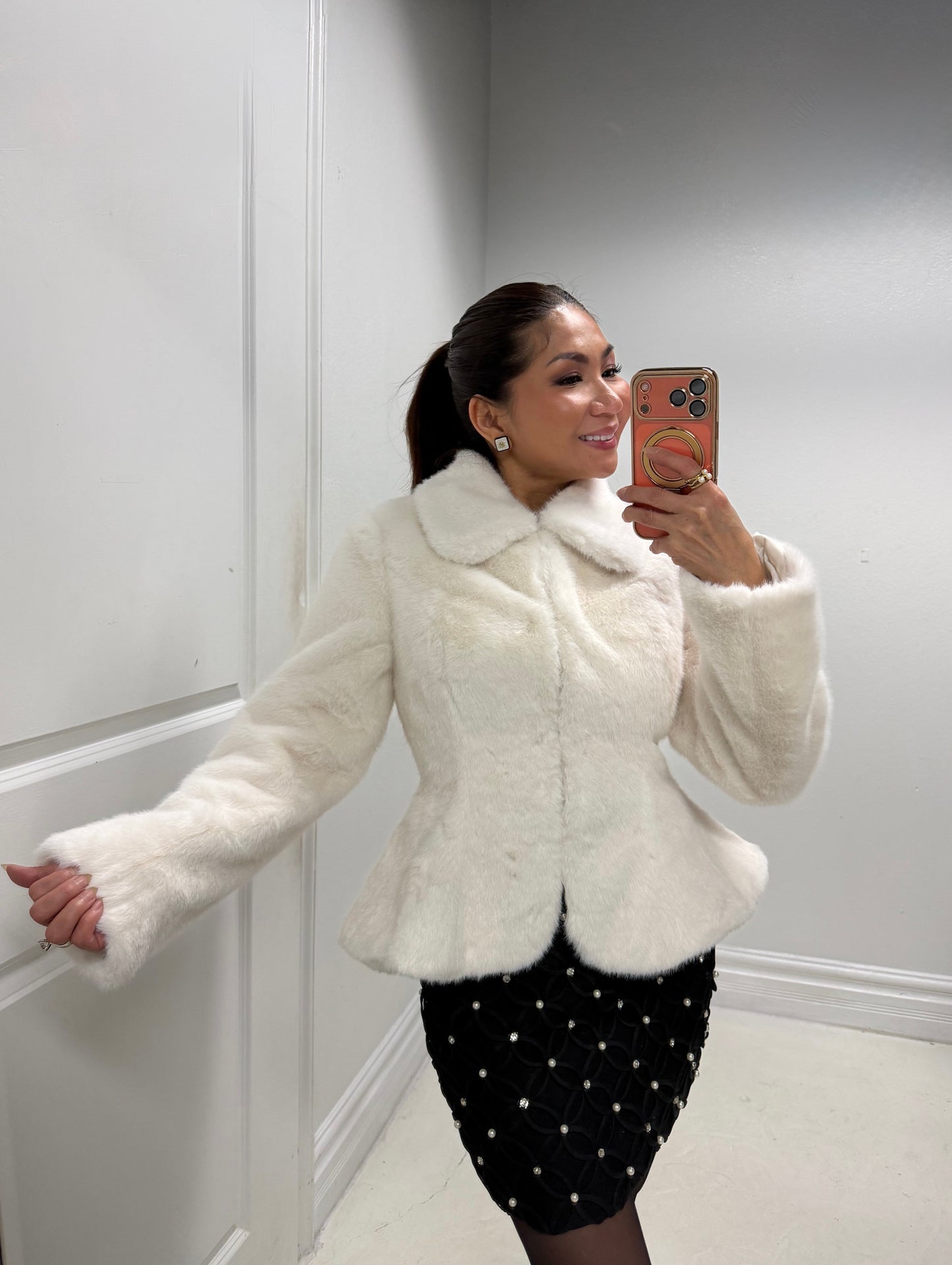 Endless Rose Peplum Faux Fur Coat