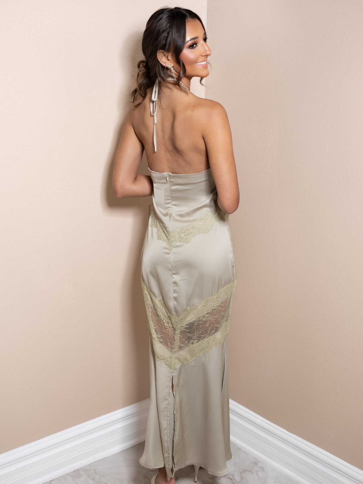 Sage Satin Romance Dress
