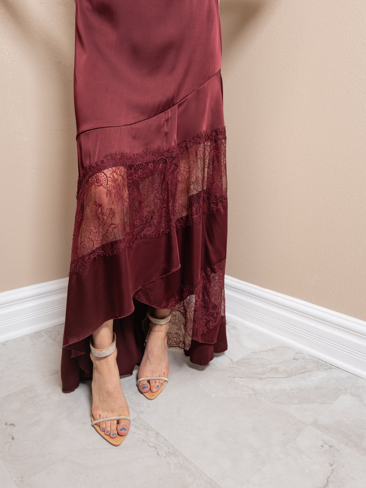Satin Allure Lace Maxi Dress