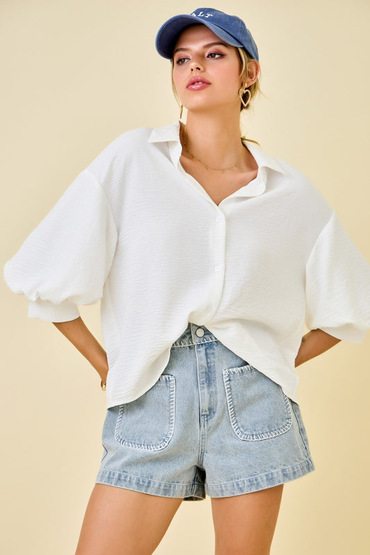 Cloud Cuffed Bubble Sleeve Top