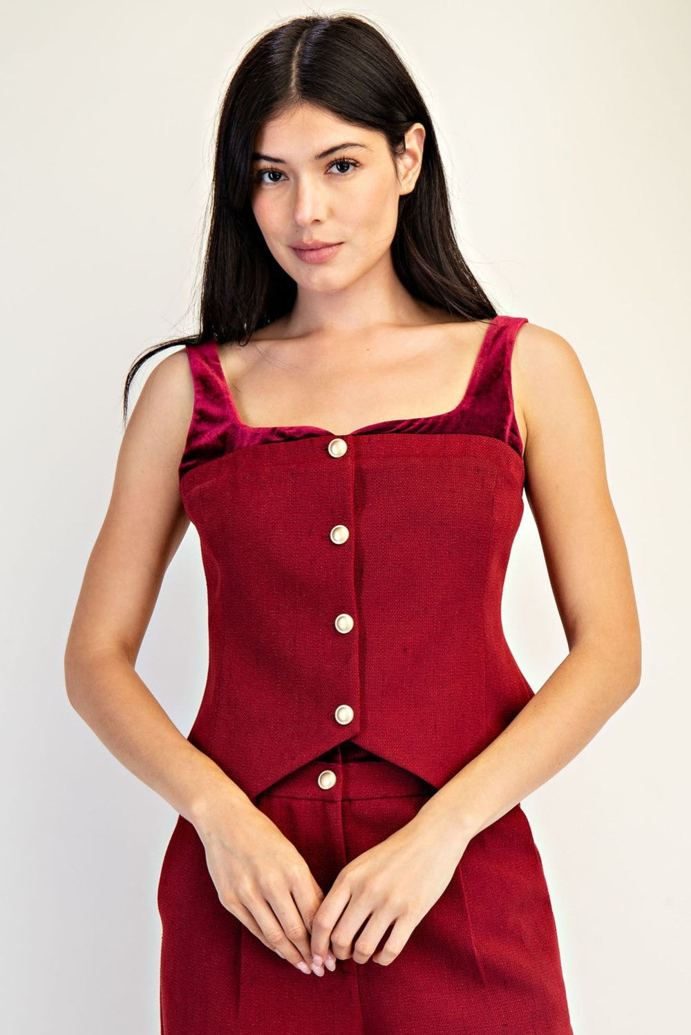 Velvet Hour Tweed Button Top