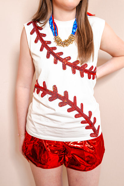 Belle Cher Baseball Stitch Sequin Tank