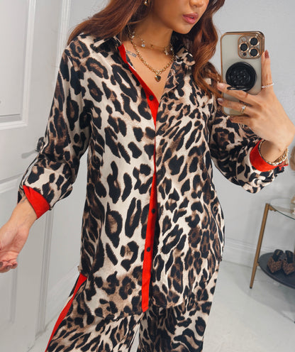 Leopard Rouge Button Down Top