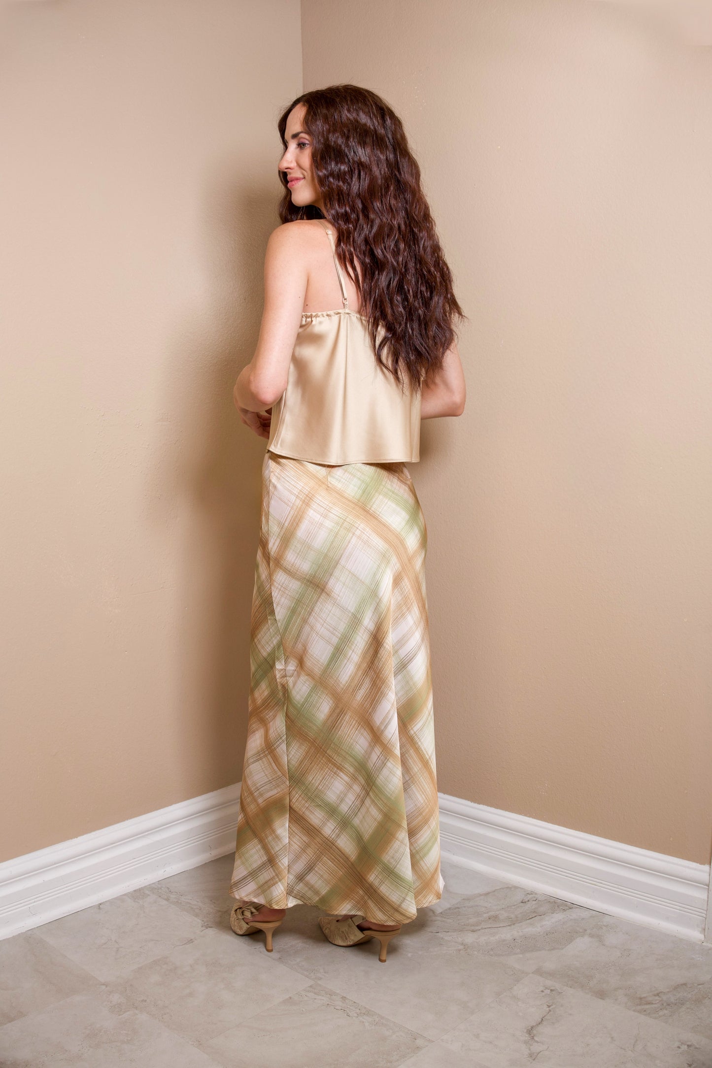 Olive Grove Bias Midi Skirt