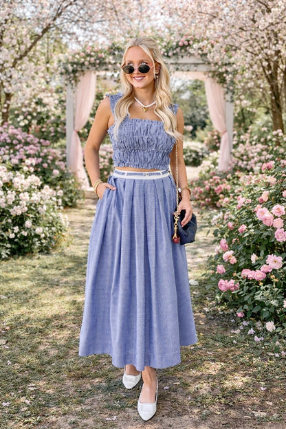 English Factory Pleated Plaid Smocked Tank Top