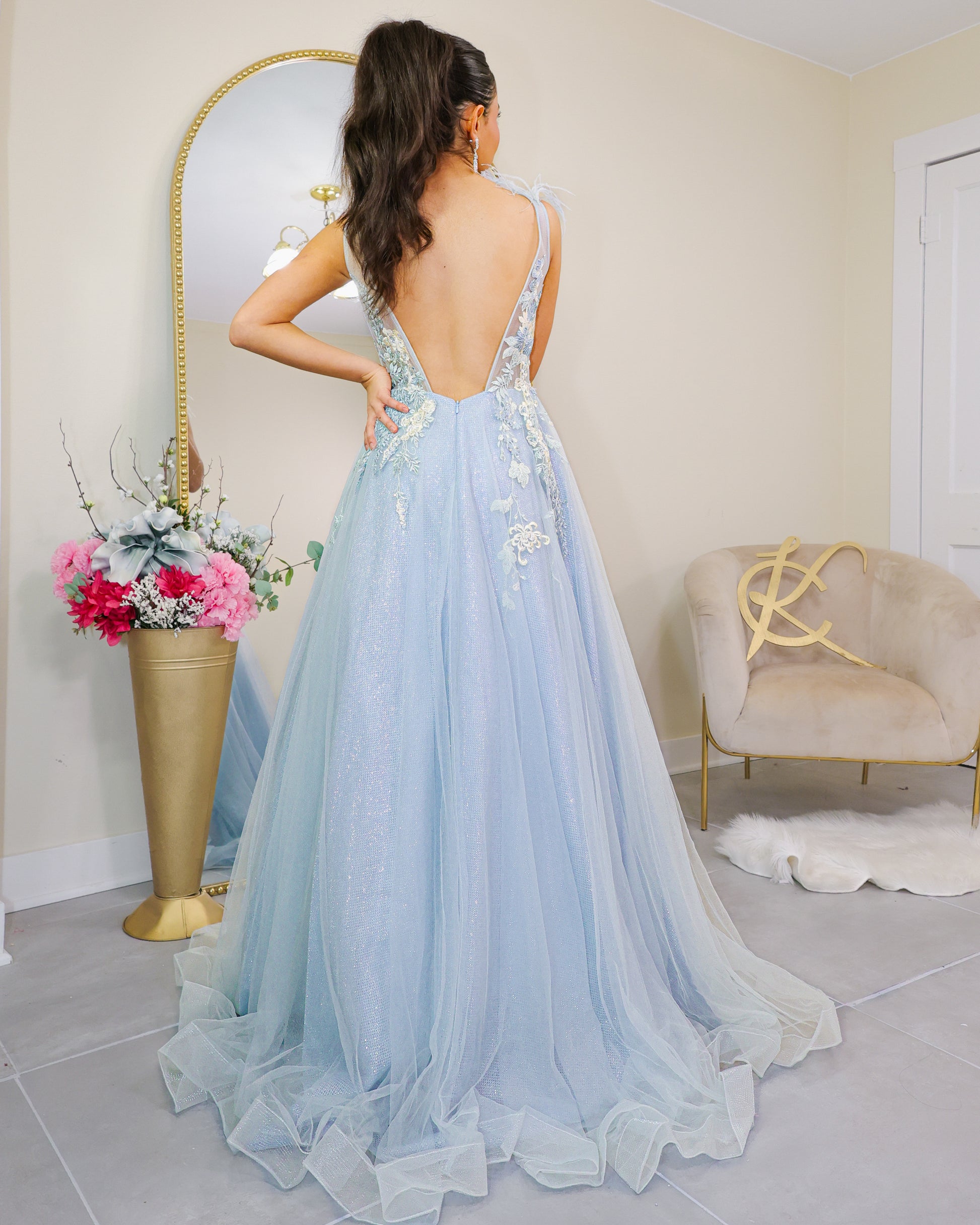 A Cinderella Story Feathered Evening Dress – KCoutureBoutique