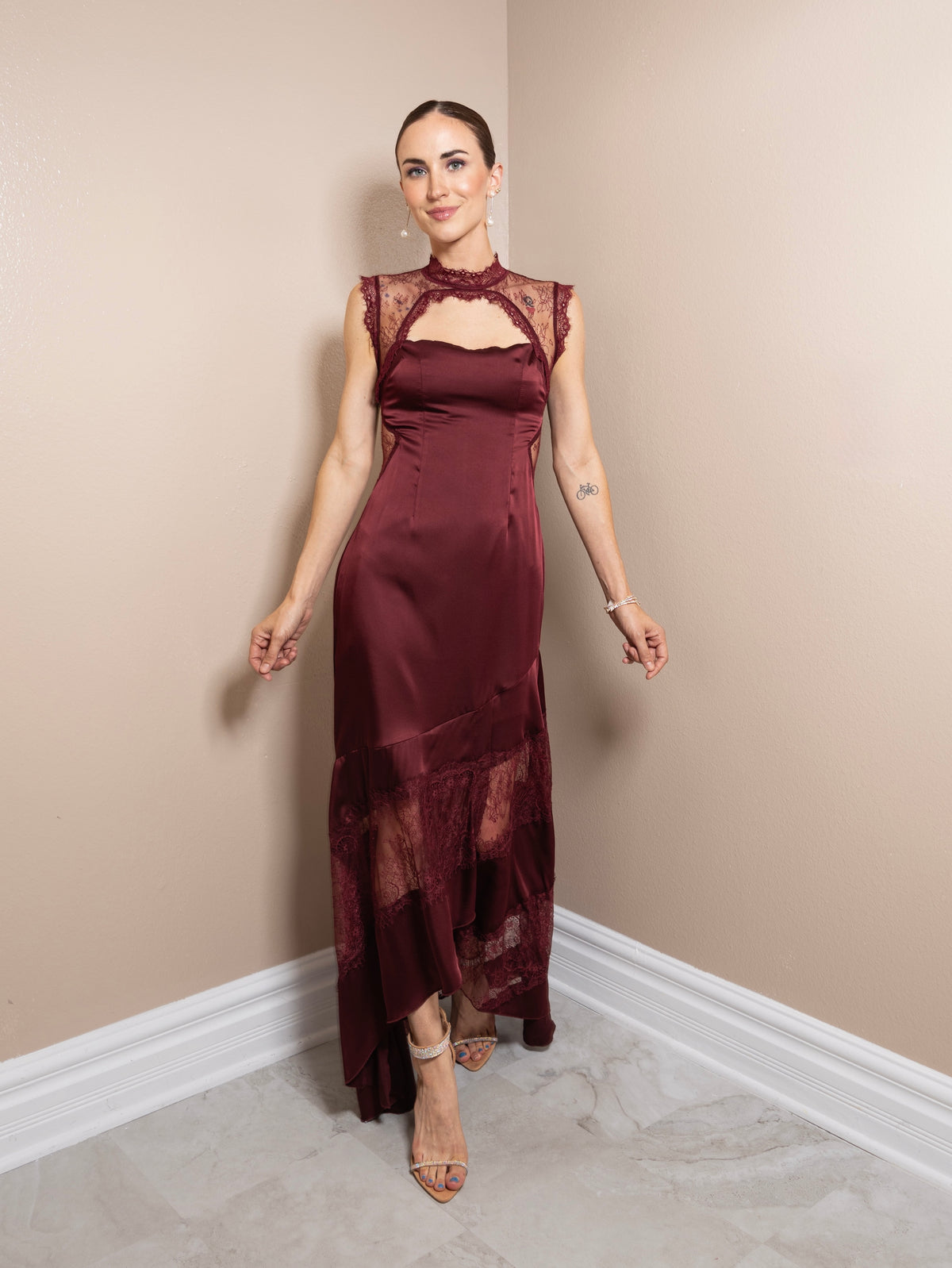 Satin Allure Lace Maxi Dress