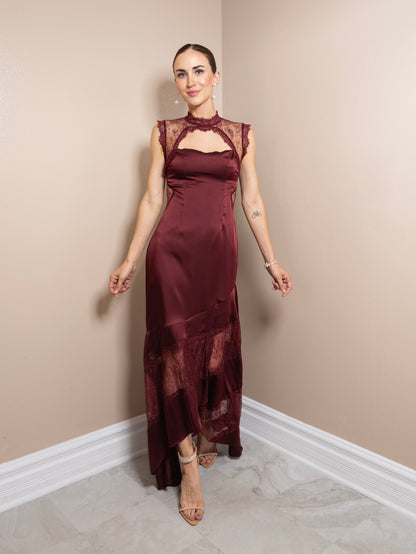 Satin Allure Lace Maxi Dress