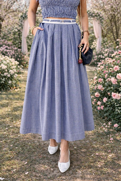 English Factory Colorblock Plaid Midi Skirt