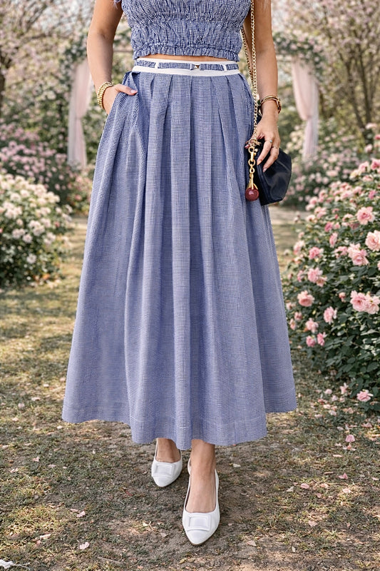 English Factory Colorblock Plaid Midi Skirt