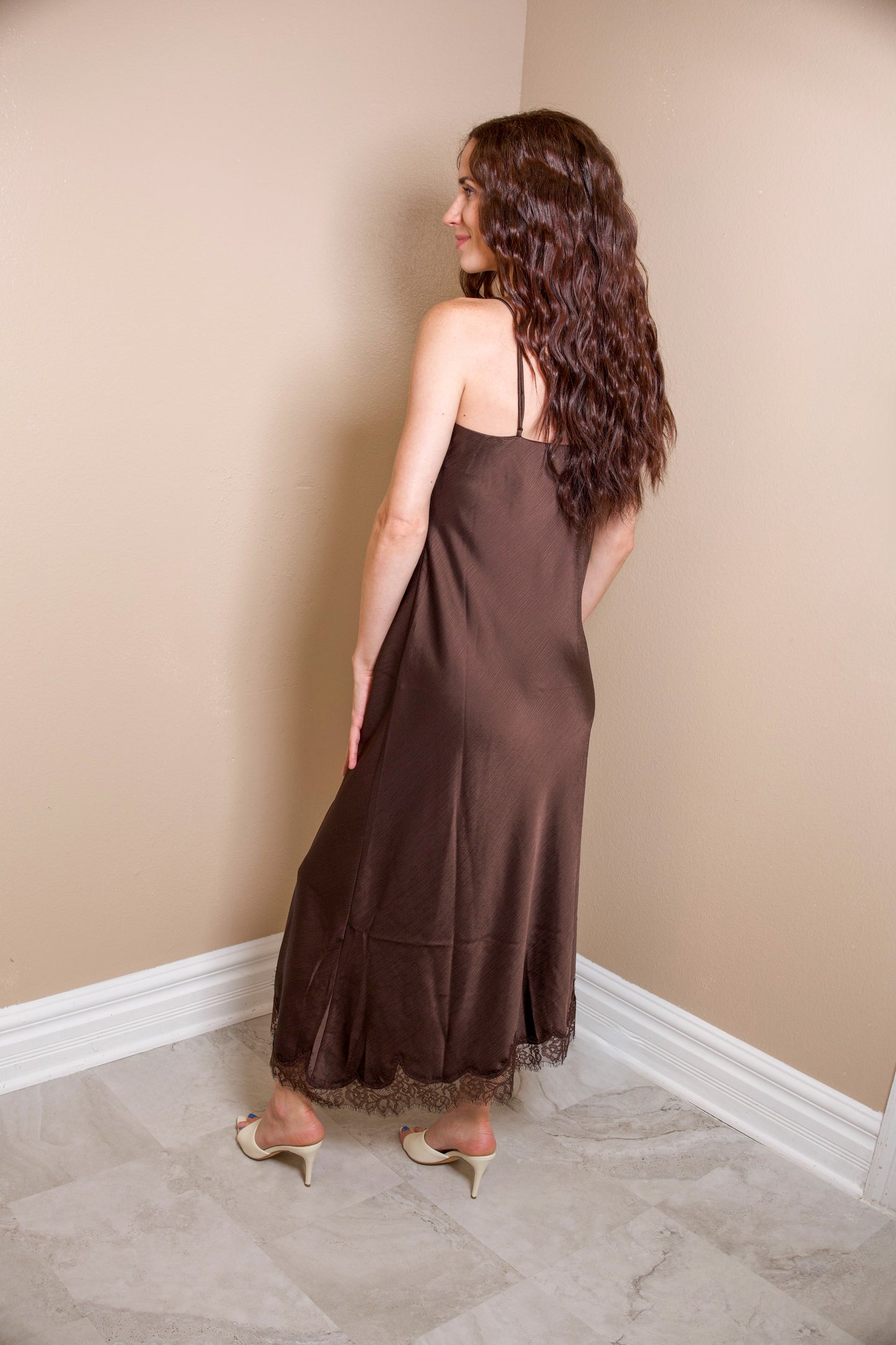 Chocolate Lace Whisper Maxi Dress