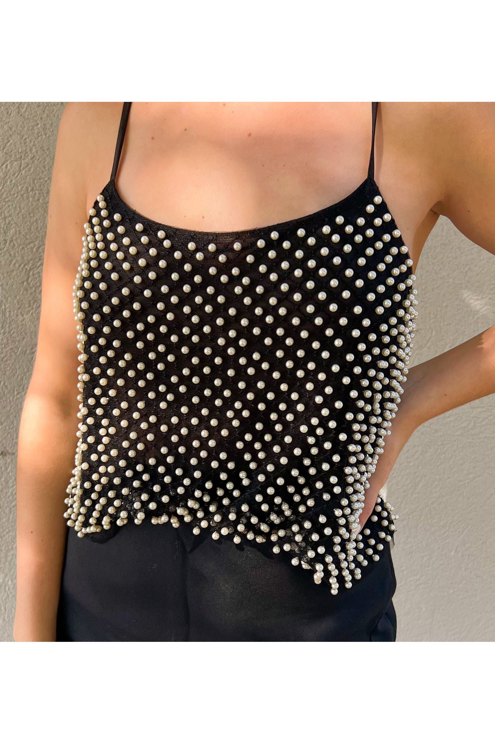 All Over Pearl Embellished Cami Top-Tops-KCoutureBoutique, women's boutique in Bossier City, Louisiana