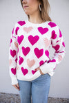All Over Pink Pearl Heart Sweater-Sweaters-KCoutureBoutique, women's boutique in Bossier City, Louisiana