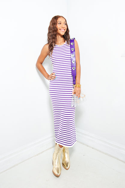 All Lined Up Striped Ribbed Midi Dress