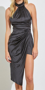 Asymmetric Ruched Halter Neck Dress-Dresses-KCoutureBoutique, women's boutique in Bossier City, Louisiana