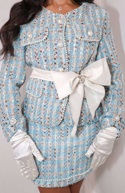 Autumn Blues Pearl Jacket & Skirt Tweed Set