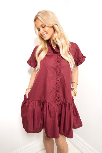 Autumn Rouge Ruffled Button Down Dress