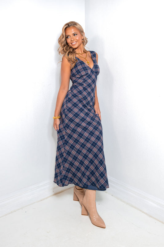 Autumn Verse Plaid Maxi Dress