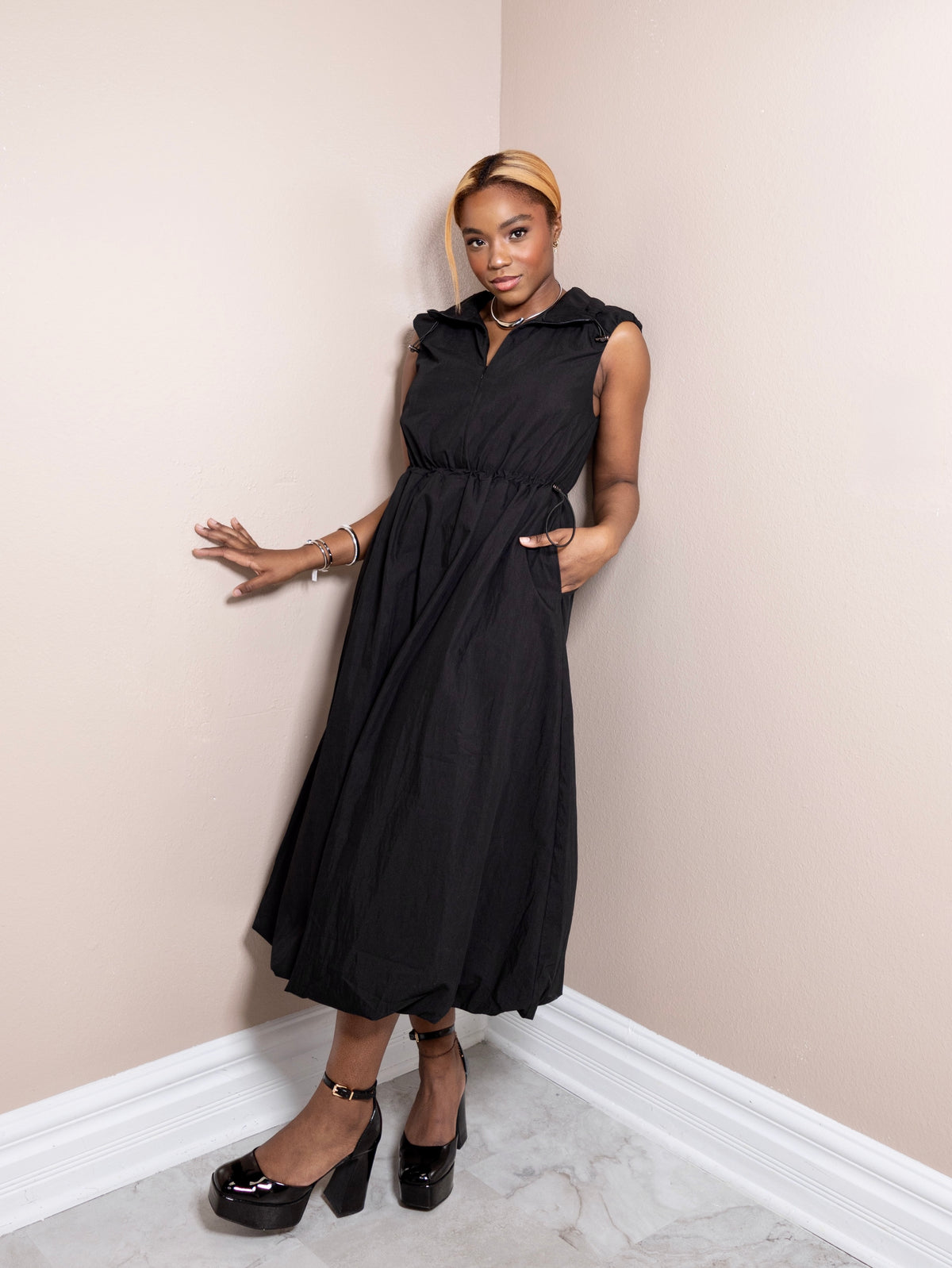 City Stroll Drawstring Midi Dress