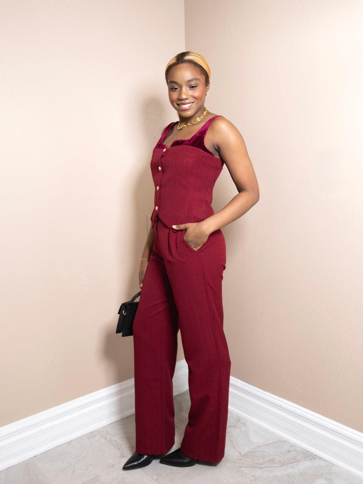 Velvet Hour Tweed Button Top