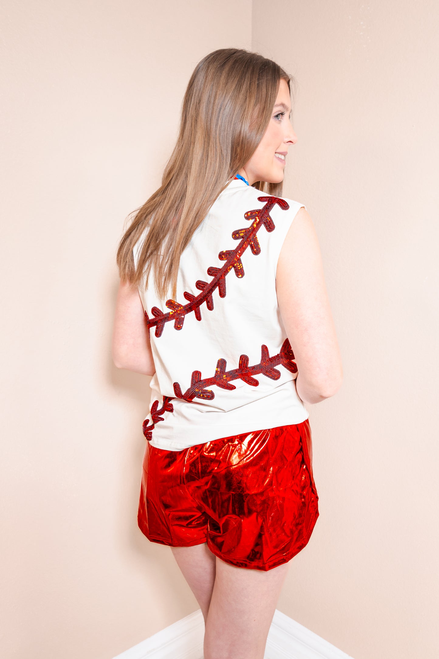 Belle Cher Baseball Stitch Sequin Tank