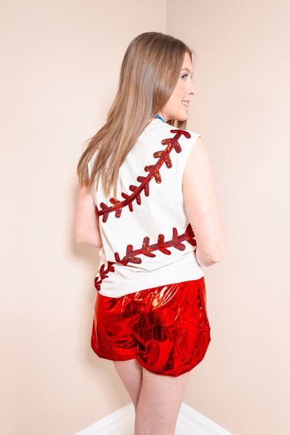 Belle Cher Baseball Stitch Sequin Tank