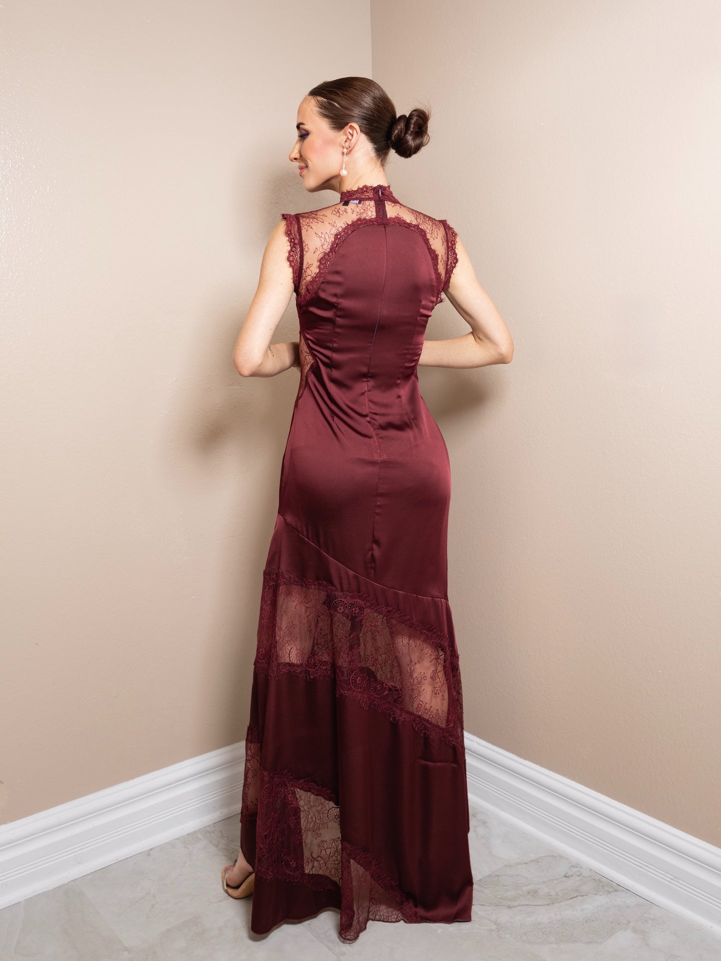 Satin Allure Lace Maxi Dress