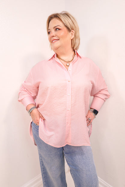 Back In Love Oversized Pinstripe Top