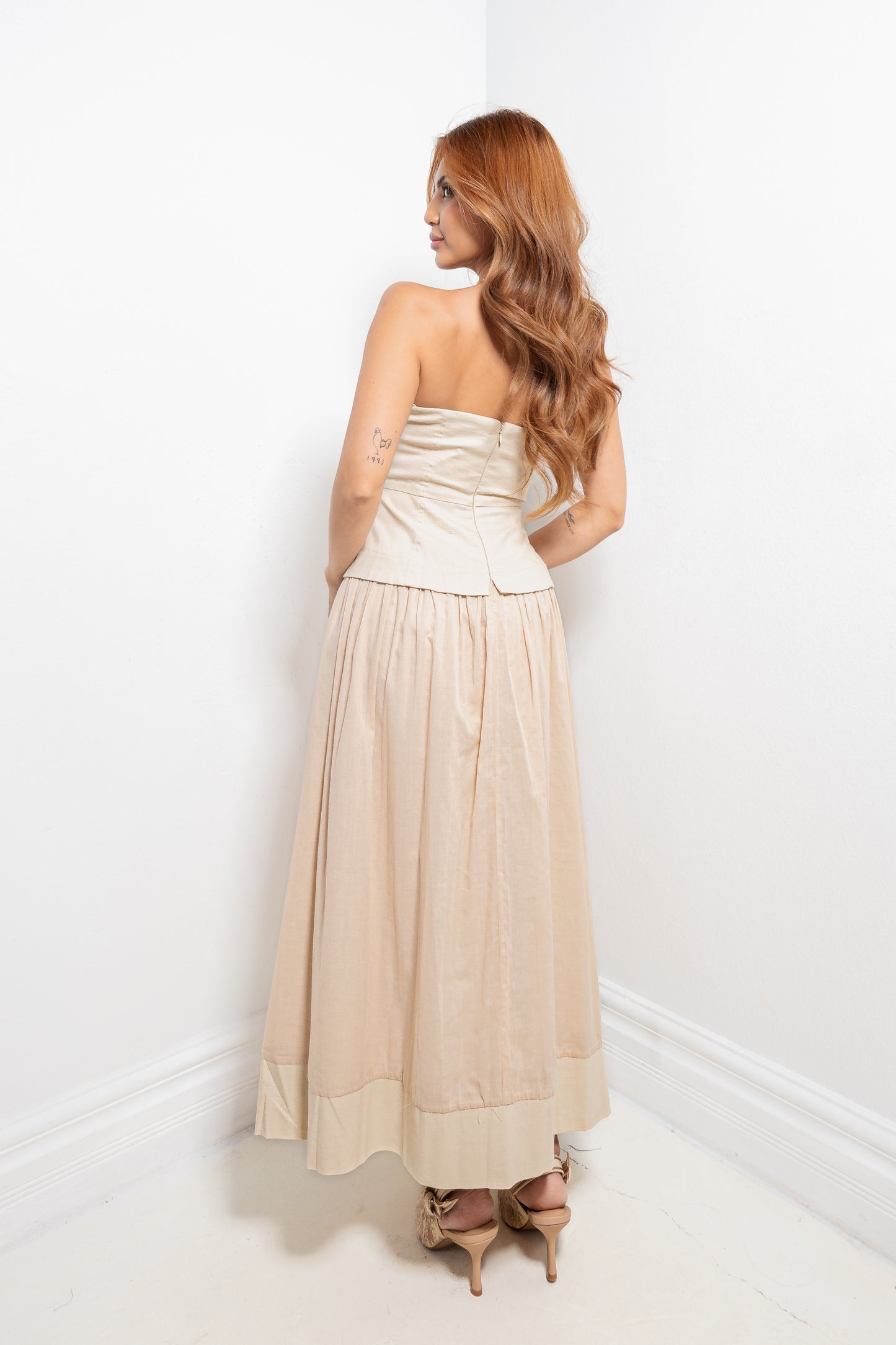 Bare Beauty Linen Corset Strapless Dress