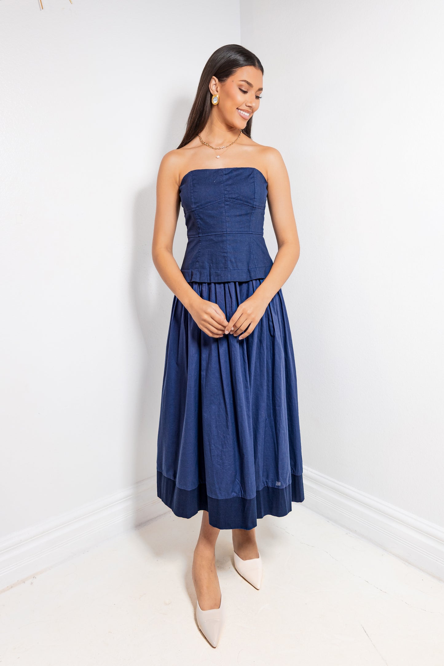 Bare Beauty Linen Corset Strapless Dress