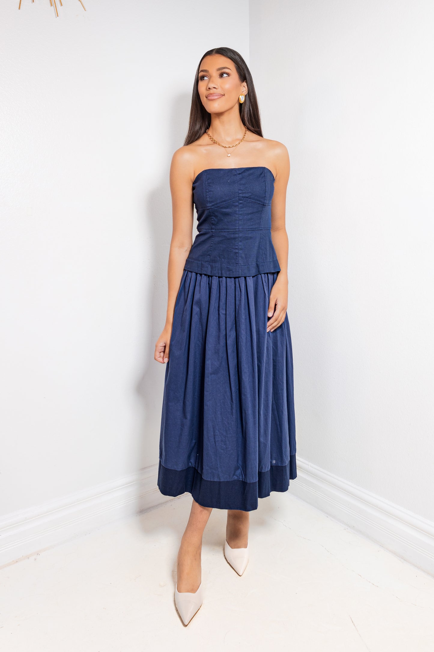 Bare Beauty Linen Corset Strapless Dress