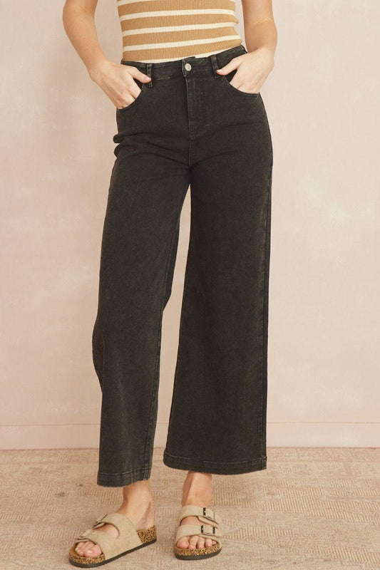 Basic Black Cropped Wide Leg Jeans-Bottoms-KCoutureBoutique, women's boutique in Bossier City, Louisiana